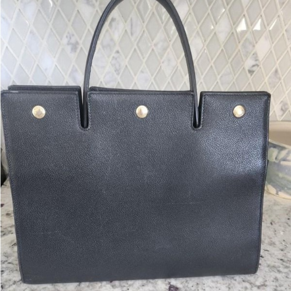 Burberry Black Textured Leather Bag with Gold Accents - Picture 8 of 9